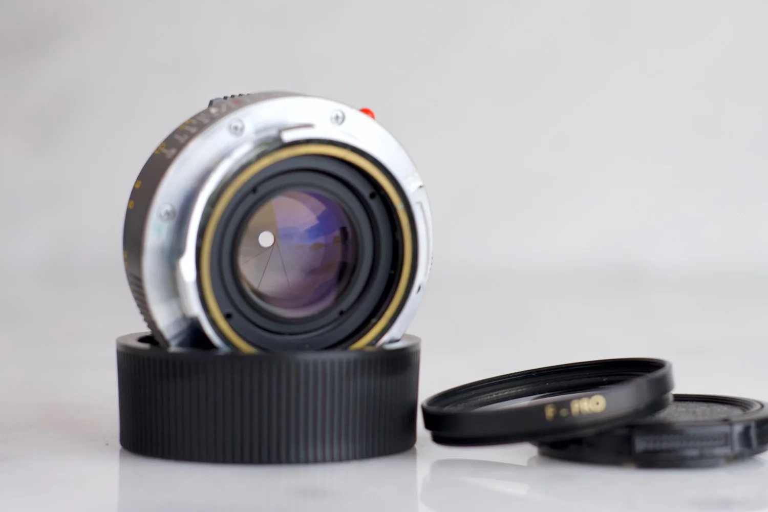 Minolta M Rokkor 40mm F/2 Lens with B+W UV Filter, Front and Rear